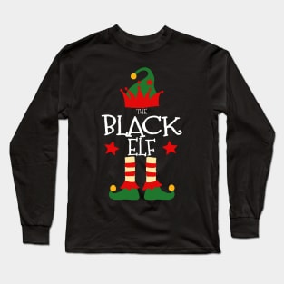 Black Elf Matching Family Group Christmas Party Pajamas Long Sleeve T-Shirt